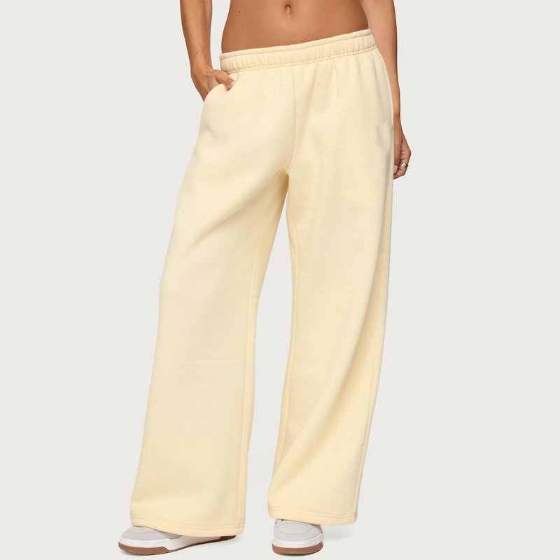 XBTCLXEBCO Wide Leg Sweatpants for Women Elastic Waist Baggy Lounge Track Pants Y2K Athletic Workout Joggers with Pockets (Light Yellow, S)