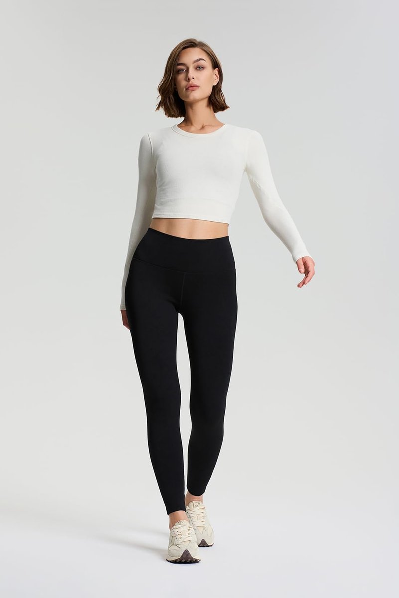 Yogipace CozyWarmth Petite Women's High Waisted Thick Fleece Lined Leggings Warm Thermal Tight with Zip Pocket,24",Black,Size S