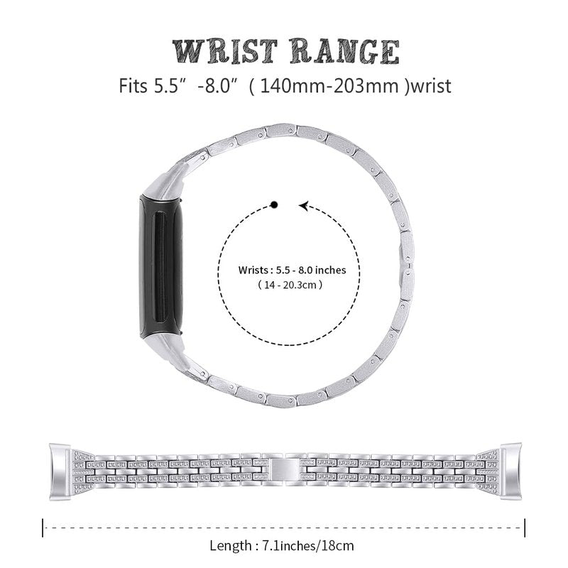 Chic Cute Bling Bands Compatible with Fitbit Charge 6/Charge 5 Fitness & Health Tracker,Rhinestone Dressy Bracelet Stainless Steel Metal Replacement Strap Wristbands Jewelry Strap Women(Silver)