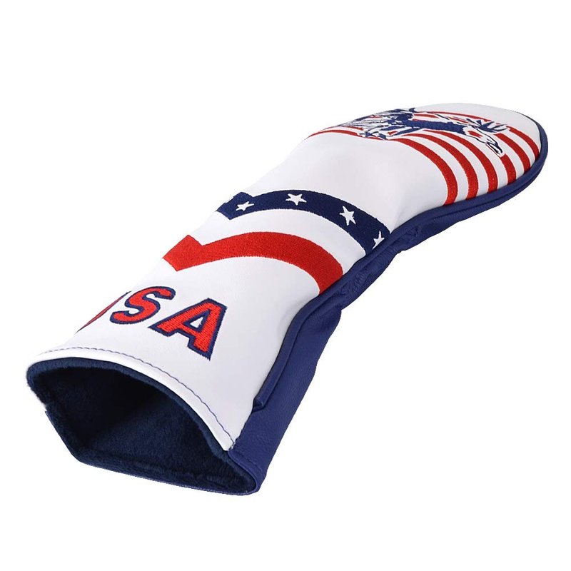 PLUSKER Fairway Wood Head Cover - Patriotic USA Flag and Eagle Embroidery Design Golf Club Protector, Waterproof PU Leather Headcover for Golf Course and Travel Protection