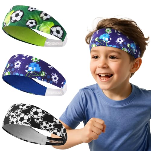 Kids Sports Headbands for Boys - Soccer Sweatbands for Kids, Athletic Headbands for Running, Basketball, Football, and Outdoor Play, Ages 4-9