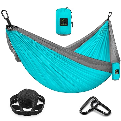 Camping Hammock Double & Single Portable Hammock with Tree Straps, Lightweight Nylon Parachute Hammocks Camping Accessories Gear for Indoor Outdoor Backpacking, Travel, Hiking, Beach