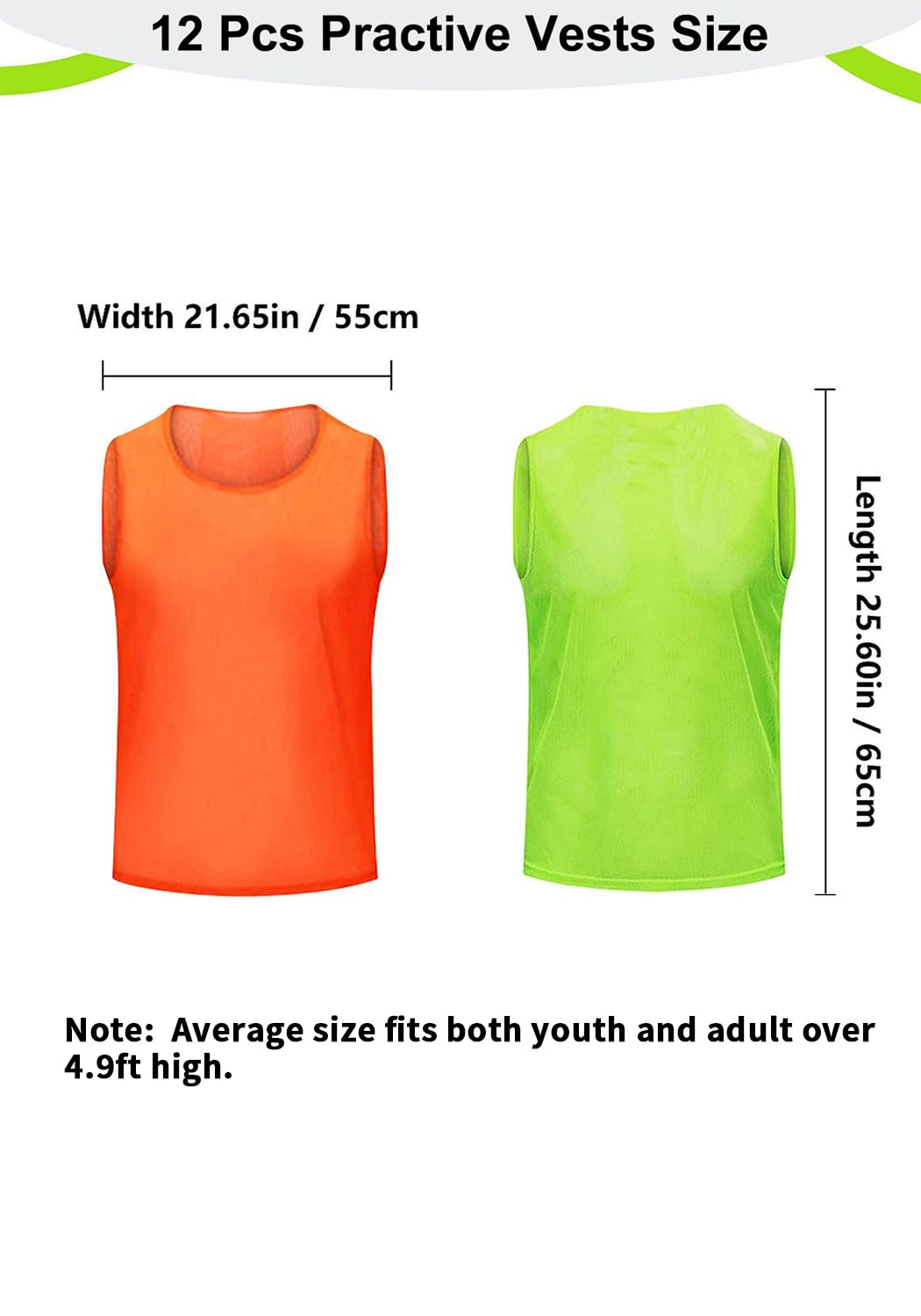 Mofech Mesh Scrimmage Pinnies 12 PCS Team Practice Pennies Youth Adult Training Sports Jerseys For Soccer Basketball Football Green & Orange