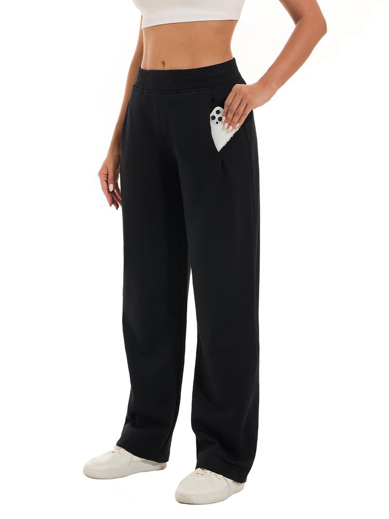HOdo 32"/34" Inseam Womens Tall Sweatpants Fleece Joggers for Women Wide Leg Pants with Pockets for Workout Black-34-M