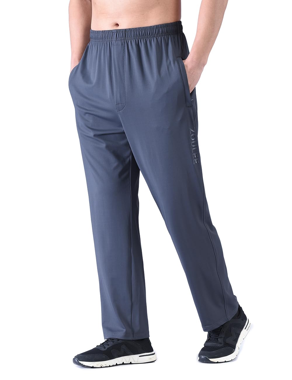 Zoulee New Men's Front Zipper Fly Open-Bottom Sweatpants Jogger Pants Dark Grey L