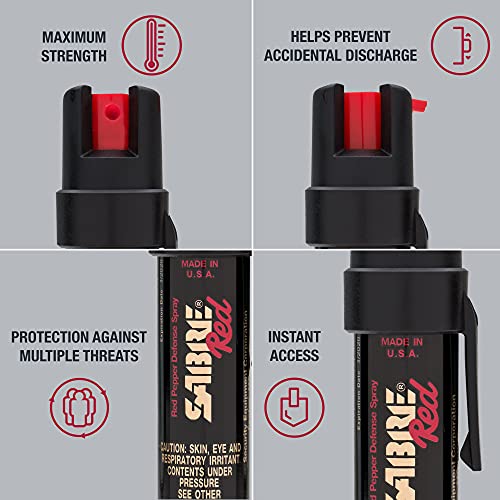 SABRE RED Compact Pepper Spray for Self Defense, Max Police Strength OC Spray with UV Dye, Easy Carry Belt Clip & Fast Access, Protect Against Multiple Threats, Secure & Easy to Use Safety, 0.67 fl oz