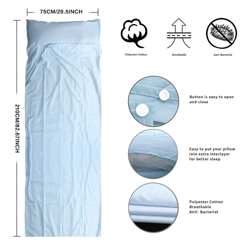 OTDEST Travel and Camping Sheet Sleeping Bag Liner - Lightweight Compact and Portable Adult Sleeping Bag- Ideal for Traveling,Hostels and Camping（Light Blue）