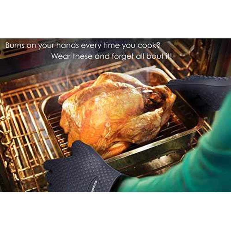KITCHEN PERFECTION Silicone Smoker Oven Gloves-Extreme Heat Resistant BBQ Gloves-Handle Hot Food Right on Your Grill Fryer & Pit|Waterproof Grilling Cooking Baking Mitts|Superior Value Set +3 Bonuses