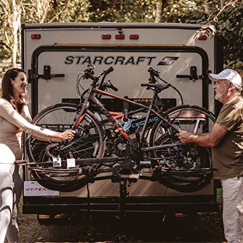 HYPERAX Patented Lift Assisted Volt Lift 1x - RV Rated Hitch Mounted 2 E Bike Rack Carrier Up to 1X 80lbs eBikes with Up to 5" Fat Tires for RV and SUV