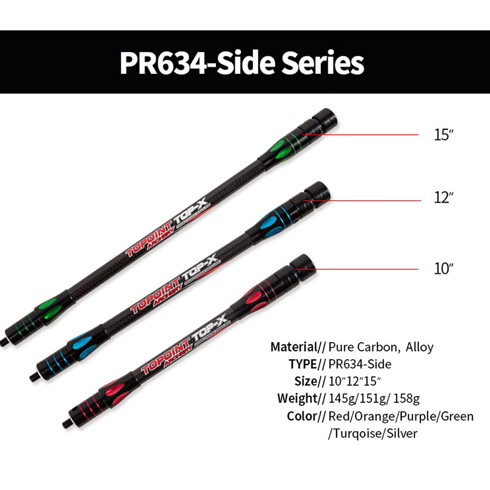 HNZMDY 10 Inch 12 Inch 15 Inch Archery Bow Stabilizer Balance Bar Rod Side Rod Carbon Fiber Stabilizer Dampen Weight for Compound Bow Recurve Bow Accessory (Red, 10 Inch)