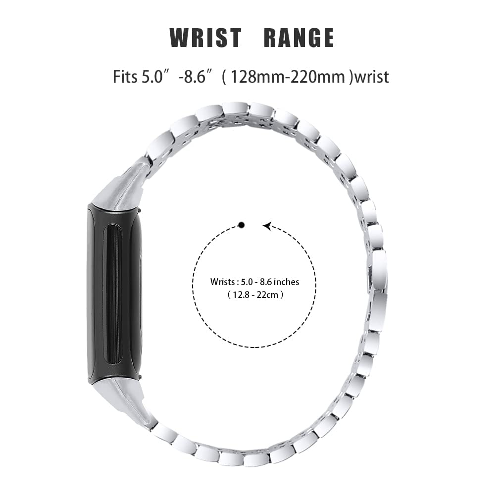 Bling Diamond Bracelet Compatible with Fitbit Charge 6/ Charge 5,Bands Metal Classy Stainless Steel Wrist Bands Waterproof Strap for Fitbit Charge 5 Band (Silver)