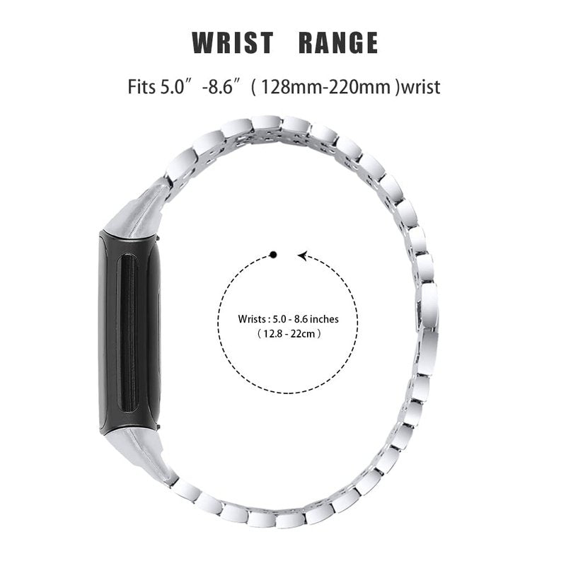 Bling Diamond Bracelet Compatible with Fitbit Charge 6/Charge 5,Bands Metal Classy Stainless Steel Wrist Bands Waterproof Strap for Fitbit Charge 5 Band (SilverPink)