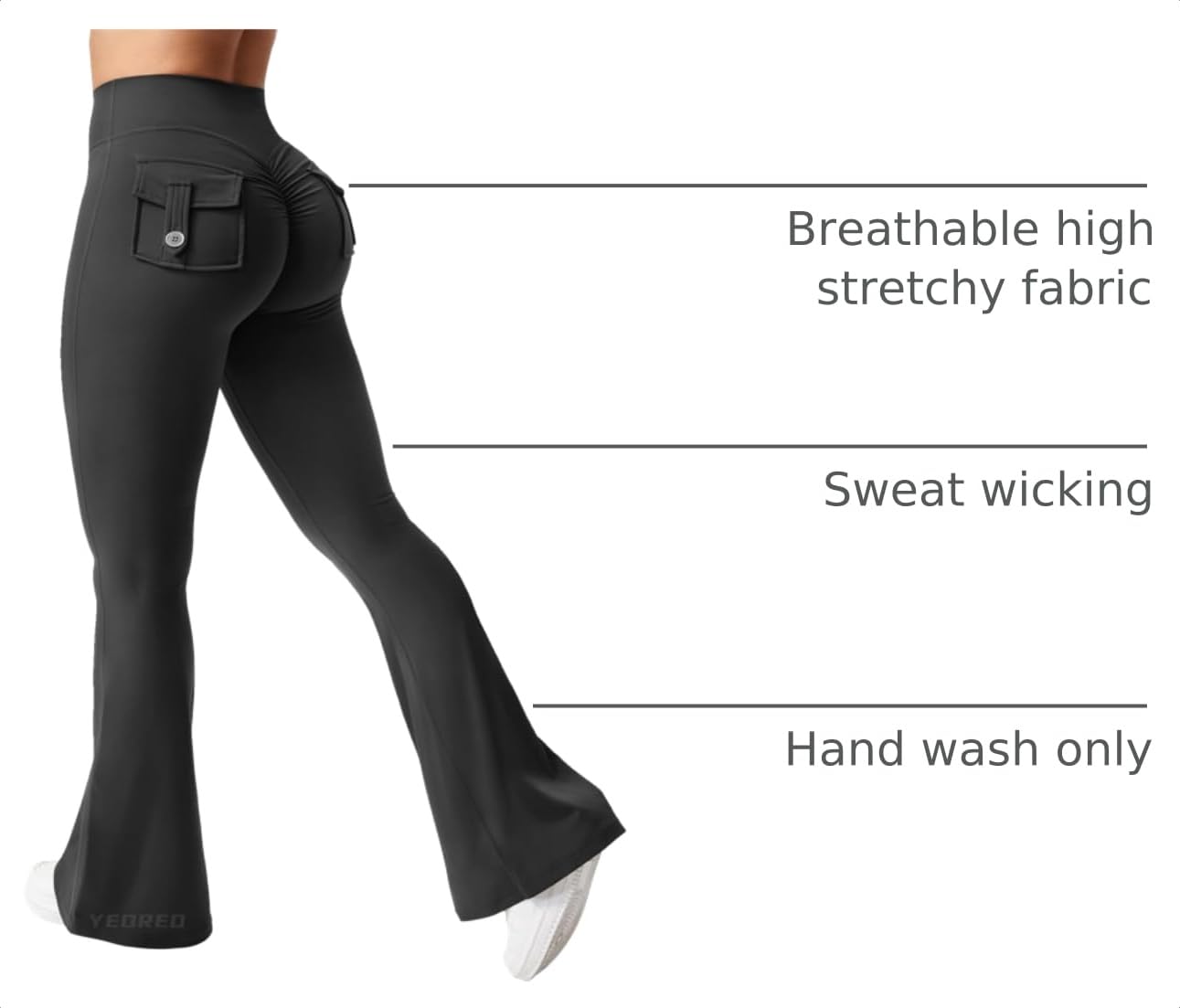 YEOREO CoreFlex Flare Leggings with Pockets for Women Scrunch Workout Pants