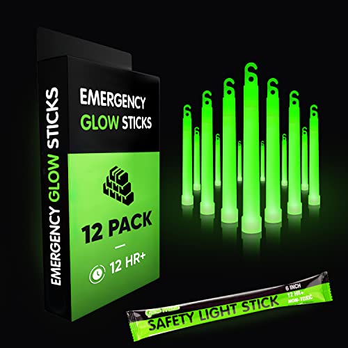 12 Ultra Bright Emergency Glow Sticks - Individually Wrapped Long Lasting Industrial Grade Glowsticks for Survival Gear, Camping Lights, Power Outages and Military Use (Green)