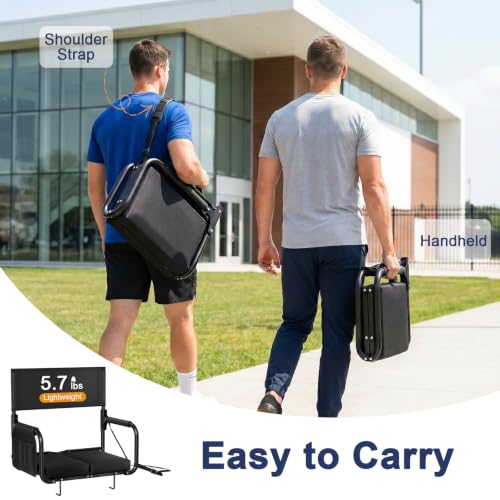 Feelnais Black Stadium Bleacher Seat with Back Support, Foldable & Portable