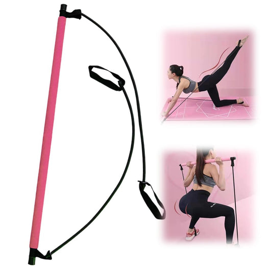 Pilates Sculpt Bar, 2024 New Portable Pilates Bar Kit with Resistance Bands, Multifunctional Stretched Fusion Pilates Bar Exercise Equipment at Home Workout Gym (Rose Red)