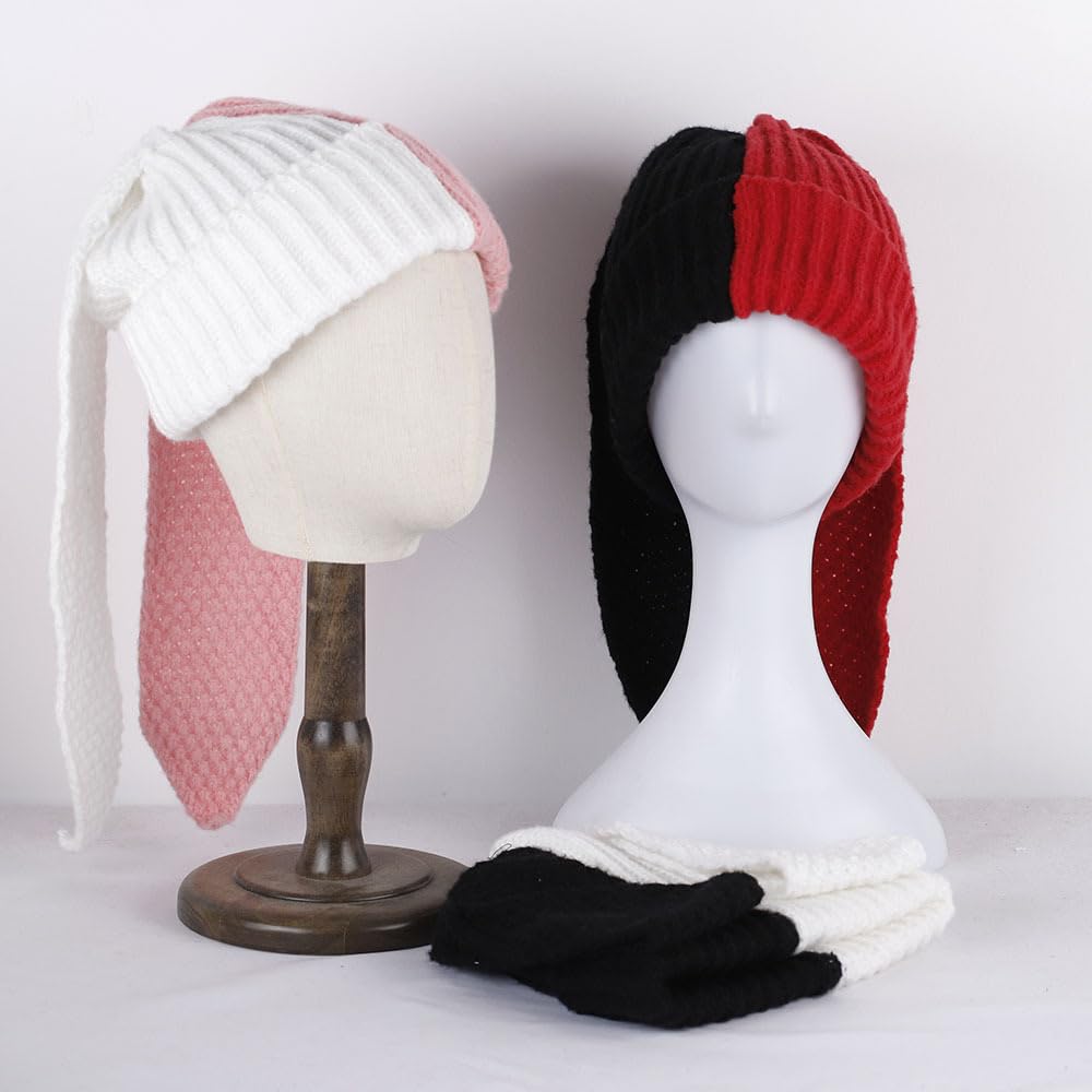 Bunny Beanie Hats for Women Cute Rabbit Beanie Crochet Hats Winter Cap Warm Skull Cap Outdoor Ski Slouchy