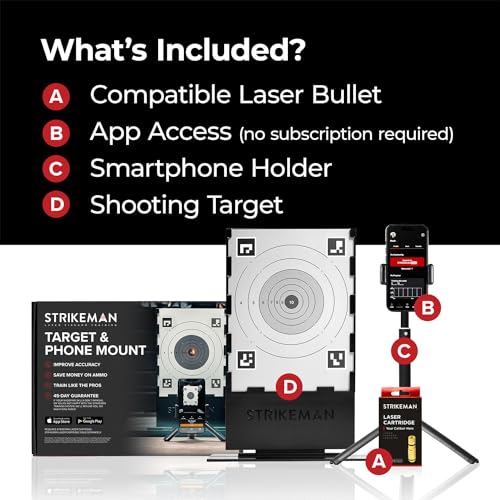 Strikeman 9mm Dry-Fire Laser Training System - Great for Target Shooting Practice with Pistols - w/Access to Updated Strikeman App (No Subscription Needed), Cartridge, Target & Phone Holder