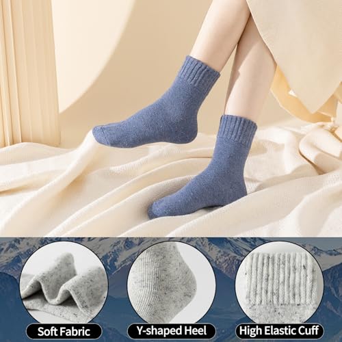Wool Socks for Women - 5 Pairs Crew Warm Socks for Women Classic Women's Winter Soft Crew Sock Ladies Gifts