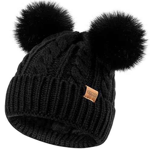 Women's Winter Hat Soft Knit Beanie with Faux Fur Pom Hat with Warm Fleece Lining Skull Cap for Women