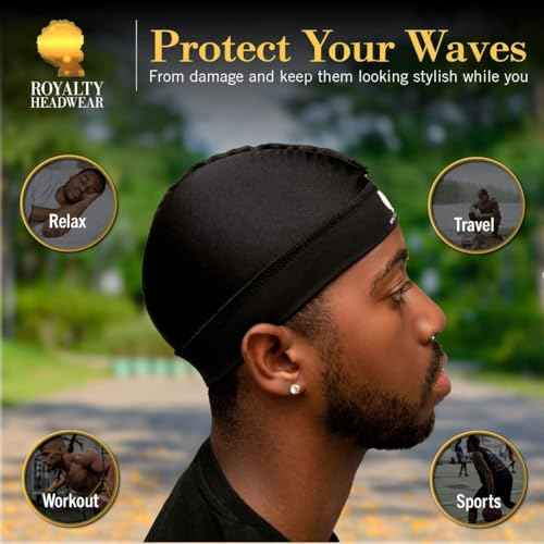Royalty Headwear Silky Wave Cap for 360, 540 & 720 Waves, Soft Breathable Durag Skull Cap Beanie for Men