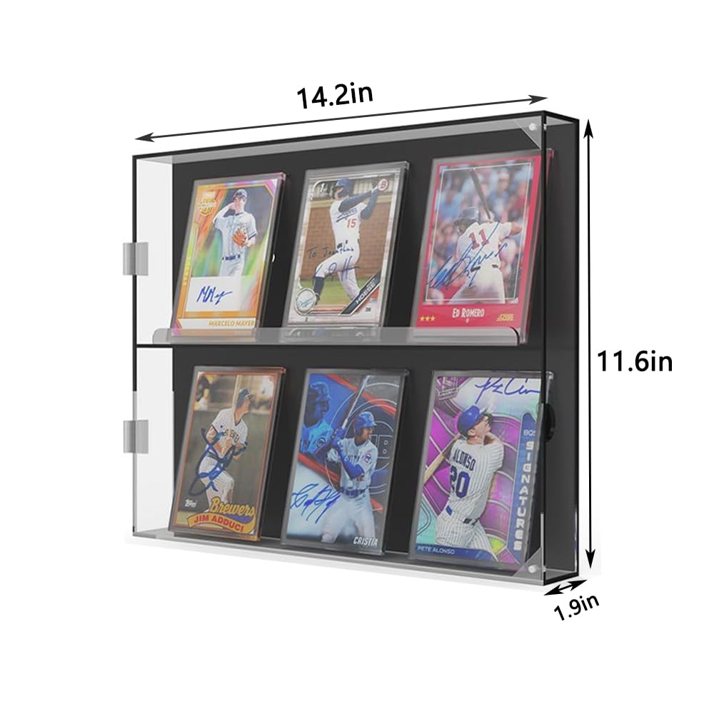 Acrylic Baseball Card Display Case, Trading Sports Card Frame Wall Mount with UV Protection Magnetic Door for Football Basketball Hockey Collection (Horizontalplate)