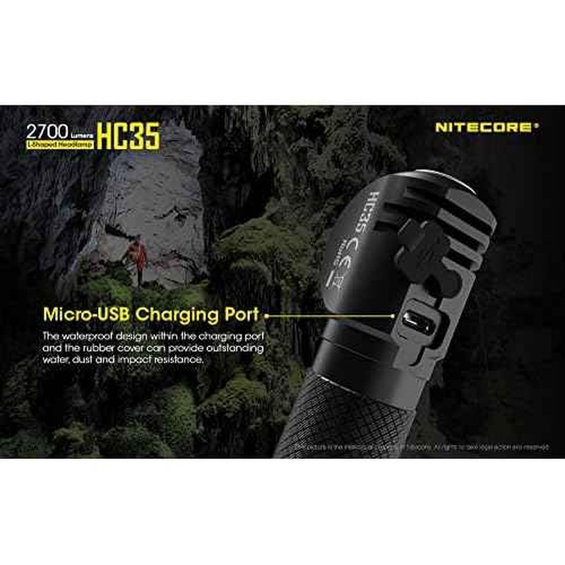 Nitecore HC35 Headlamp Flashlight with Battery, 2700 Lumen USB Rechargeable L-Shape Detachable with LumenTac Organizer