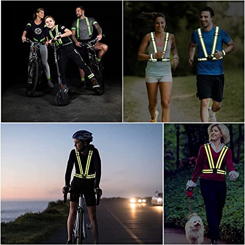 YUNLOVXEE Reflective Strap Safety Vest Gear - 2-10 Pack Adjustable High Visible Reflective Running Gear for Women Men Night (Green+Orange)