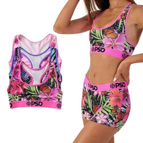 PSD Womens Sports Bra ? Wild Trip 3-Pack, Comfortable Medium Support Sports Bras for Women Pack, Womens Racerback Sports Bras Multipack, X-Large