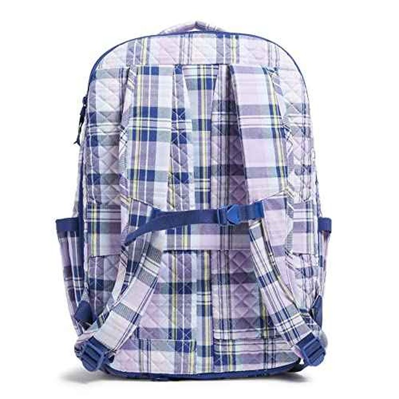 Vera Bradley Women's Cotton Large Travel Backpack Travel Bag, Amethyst Plaid - Recycled Cotton, One Size