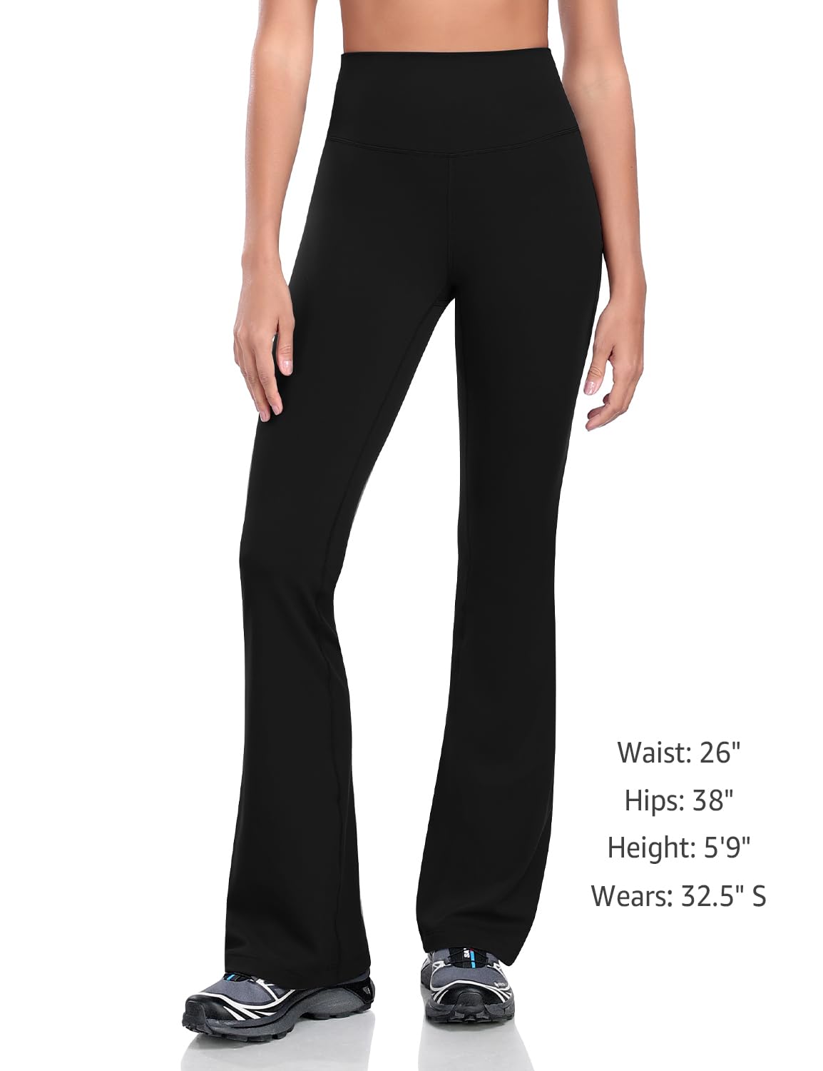 HeyNuts Mellow Long Flare Leggings for Women Tall, High Waisted Tummy Control Bell Bottom Leggings Wide Leg Bootcut Yoga Pants Athletic Compression Buttery Soft Lounge 34.5" Black L(12)