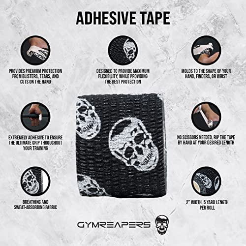 Gymreapers Hook Grip Weightlifting Tape (3 Pack) Premium Adhesive Thumb Skull Tape for Finger Protection, Powerlifting, Exercise & Cross Training - Athletic Sweat Proof Tape