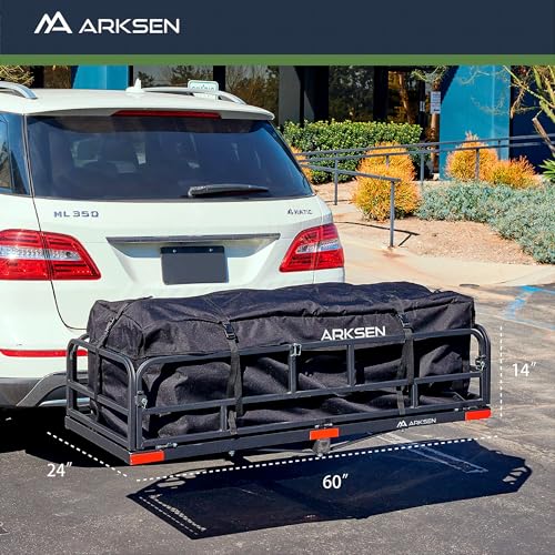 ARKSEN 60" x 24" x 14" Folding Cargo Rack Carrier 500 Lbs Heavy Duty Capacity 2 Inch Receiver Luggage Basket Hitch Fold Up for SUV Pickup Camping Traveling