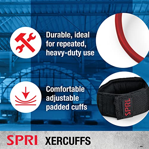 SPRI Xercuff Leg Resistance Band Exercise Cord with Non-Slip Padded Ankle Cuffs, Red, Medium