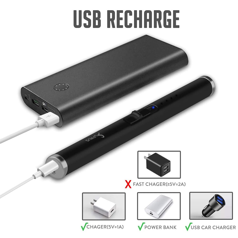 SUPRUS Lighter Electric Candle USB Type C Rechargeable Lighter with Upgraded LED Battery Display Safety Switch Flameless Plasma Windproof for Cooking BBQs Fireworks
