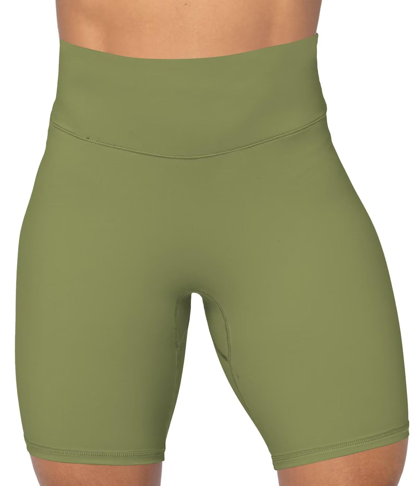 Sunzel 8" High Waist Biker Shorts for Women No Front Seam Soft Yoga Workout Gym Bike Shorts Tummy Control Squat Proof Olive Green