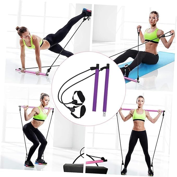 Pilates Bar, Plates Sculpt Bar, Pilates Bar Kit with Resistance Bands, Pilates Bar Kit, Stretched Fusion Pilates Bar, Exercise Equipment, Squat, Yoga for Full Body