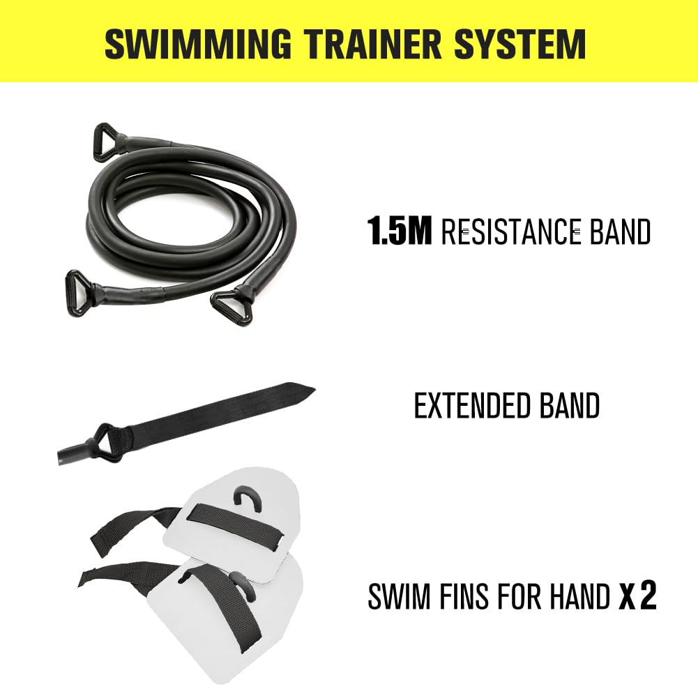 Dryland Powercord with Paddles,Swimming Arm Strength Trainer, Professional Freestyle Swimming Resistance Exercise Bands Set