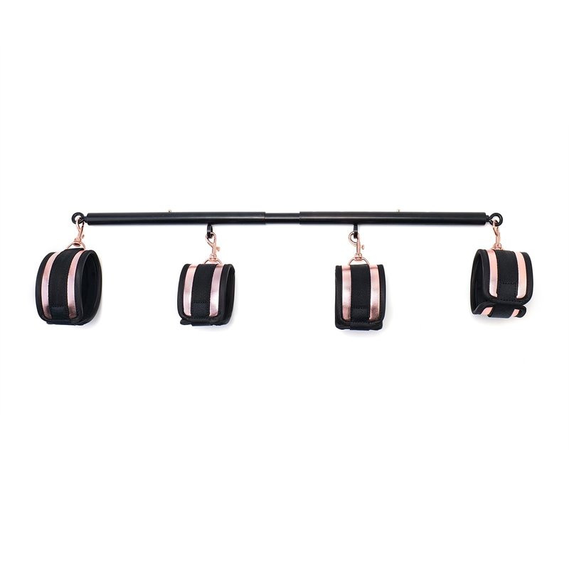 3 in 1 Heavy Duty Stainless Steel Expandable Black Spreader Bar with 4pcs PU Rose-Gold Adjustable Straps,Workout Bar for Home Gym Training Bar,Portable Detachable Pilates Kit