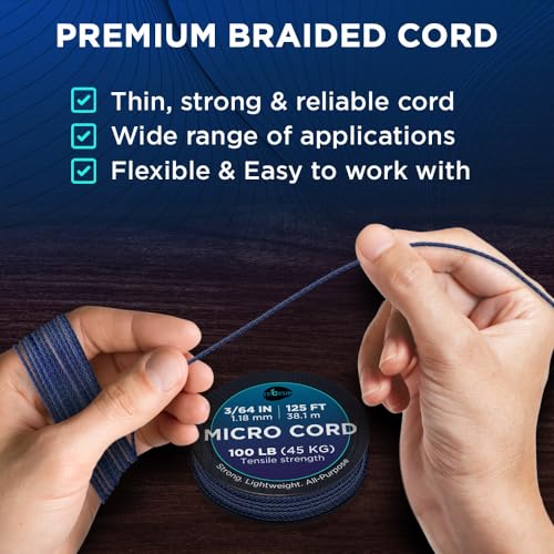 TECEUM Micro Paracord – Navy Blue – 1.18 mm x 125 ft – Micro Utility Cord – Thin Braided Paracord Rope Nylon Polyester – Wind Chime Replacement – Survival Strong String 038c