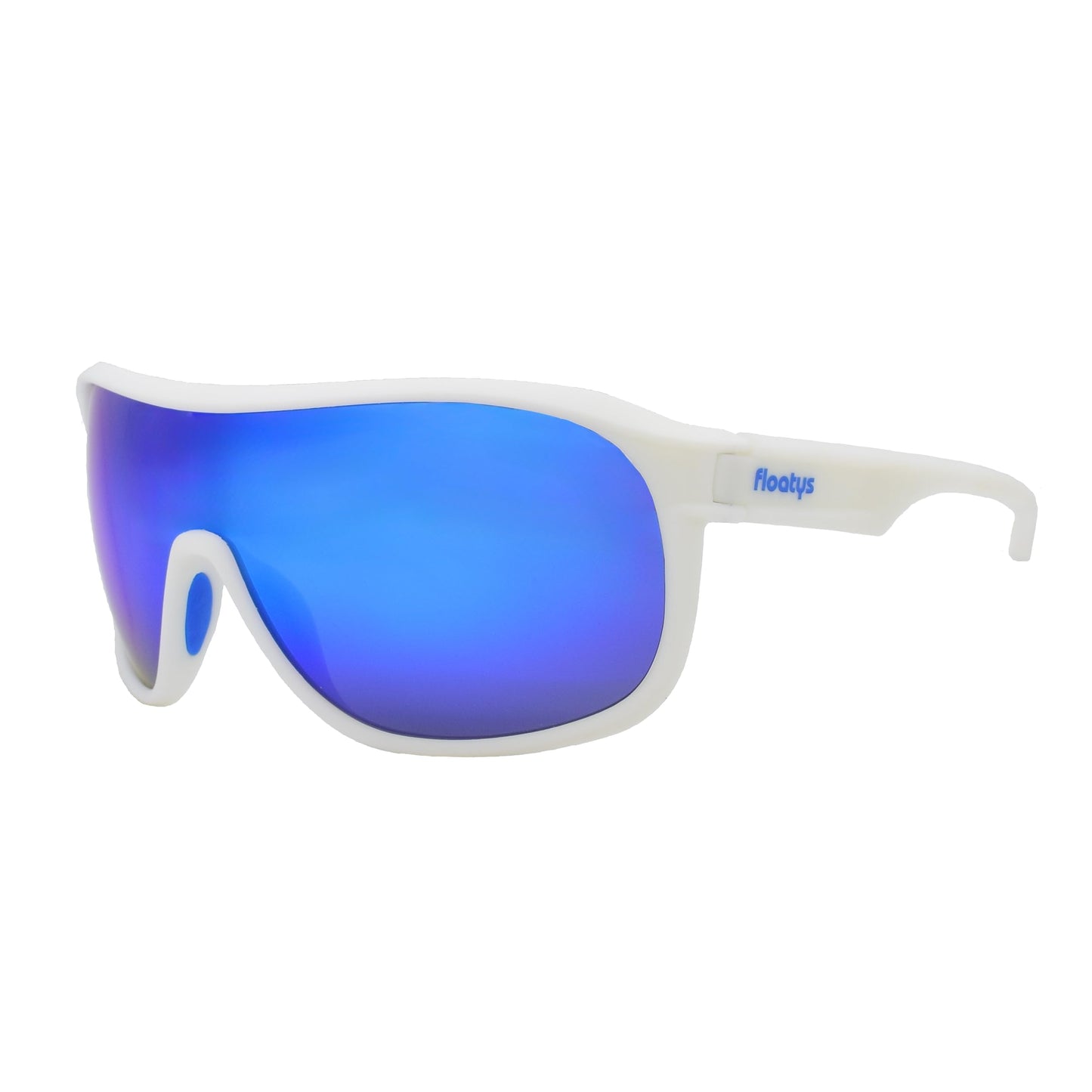 Floatys Floating Sunglasses Rubberized Rapids | Polarized Water Repelling Lenses | Sport shield wrap around | Men and Women (White Frame/Blue Mirror Lens)