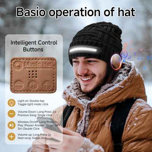 LED Beanie Hat with Bluetooth-Tech Gifts for Men and Women, Rechargeable Wireless Beanie Cap Headlamp Music Hat