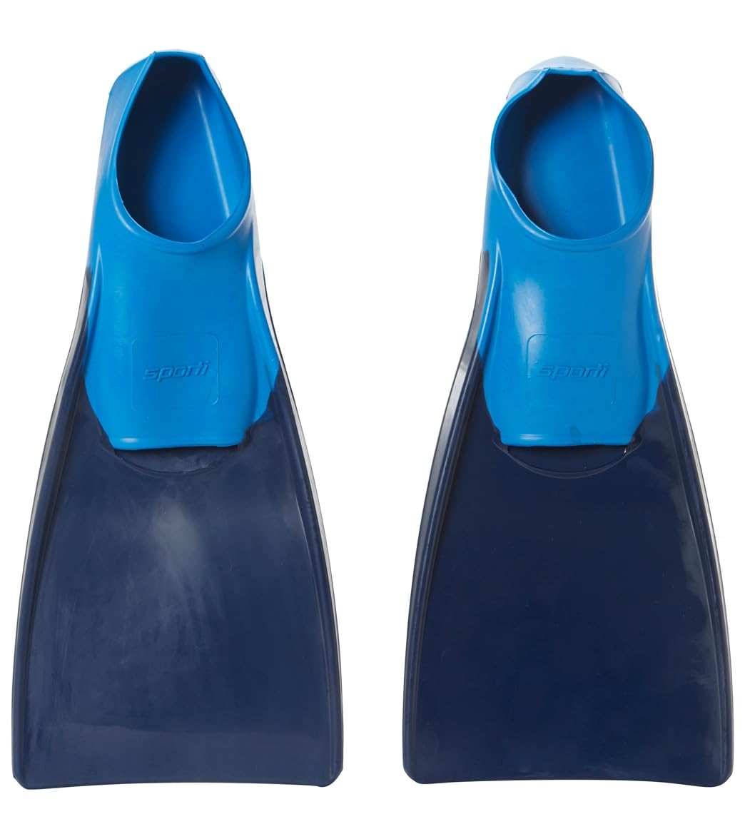 Sporti Adult-Kids Long Swim Fins, Floating Fin for Swimming & Snorkeling, Swim Flippers for Training - NavyBlue - M 8-9 / W 9-10