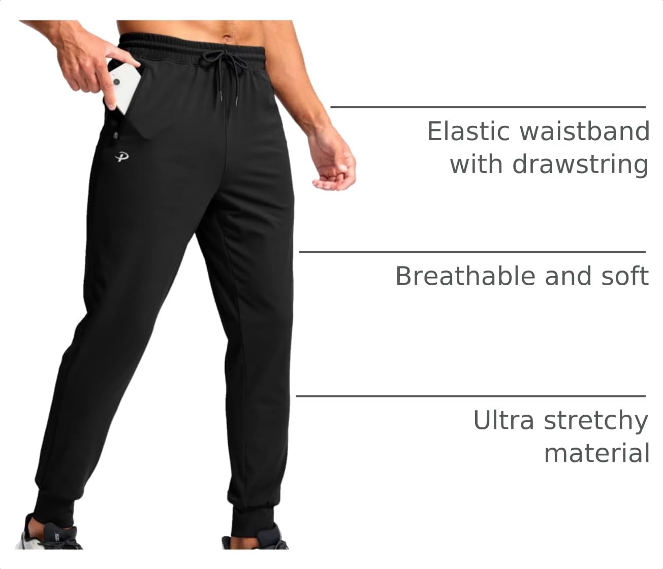 Pudolla Joggers for Men Lightweight Sweatpants with Pockets Athletic Pants for Men Gym Sweatpants Men Workout Pants(Black L)