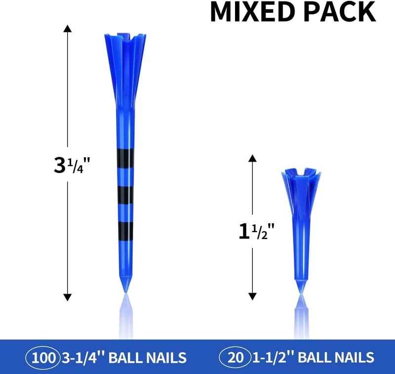 HUAEN Plastic Tees 120 Pack,3-1/4 INCH Unbreakable Long Blue Tees with 20 Short Golf Tee Bulk,Low Friction and Resistance