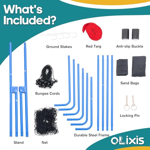 OLIXIS Light Blue Volleyball Rebounder Net 7x4 ft with Travel Bag - All-Weather Training Equipment