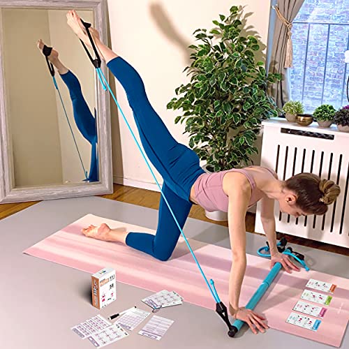 Flexies Pilates Bar Workout Cards - 58 Exercise Cards with Pilates Stick Work Out Postures, Instructions & Breathing Tips | Free Ring & Dry-Erase Marker to Create Your Customize Workout Planner chart