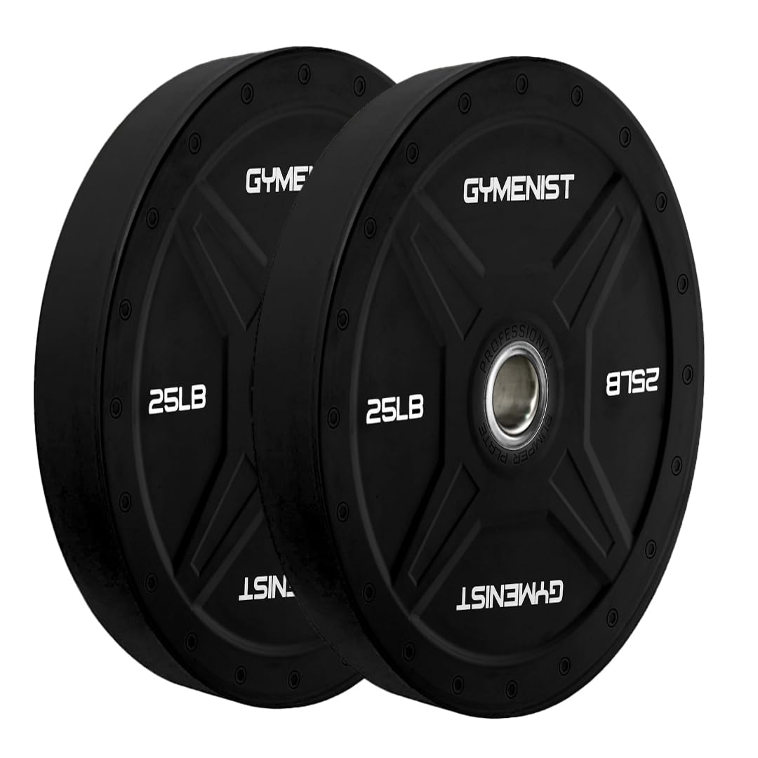 GYMENIST Bumper Plates Commercial Olympic Size Heavy Duty Weight Plates for 2 Inch Barbell (25 Lb - Pair)