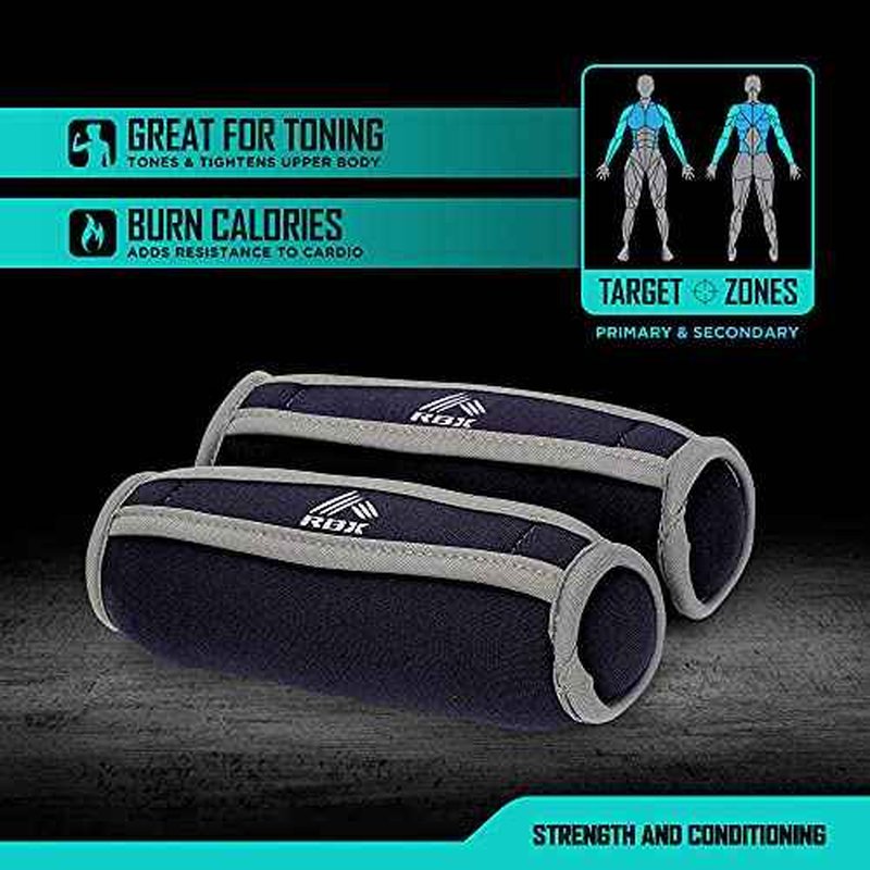RBX Soft Hand Weights For Walking, Running, Physical Therapy, and Aerobics - with Hand Strap for Ergonomic Grip (Set of 2), Small Weights For Women & Men