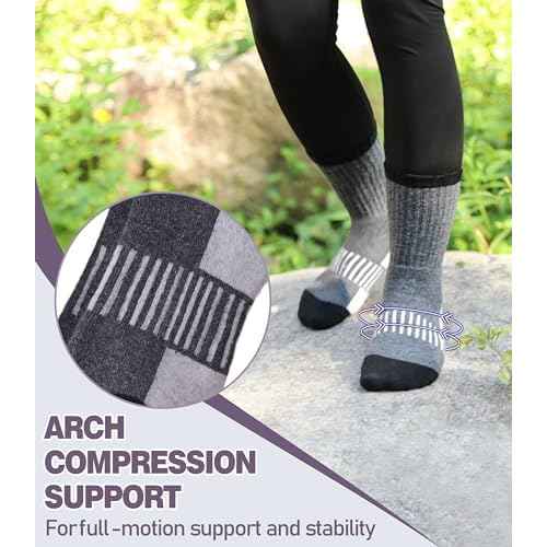 DYW Womens Merino Wool Hiking Socks Thermal Warm Winter Boot Crew Socks Cushion Work Walking Gift Socks 5 Pairs